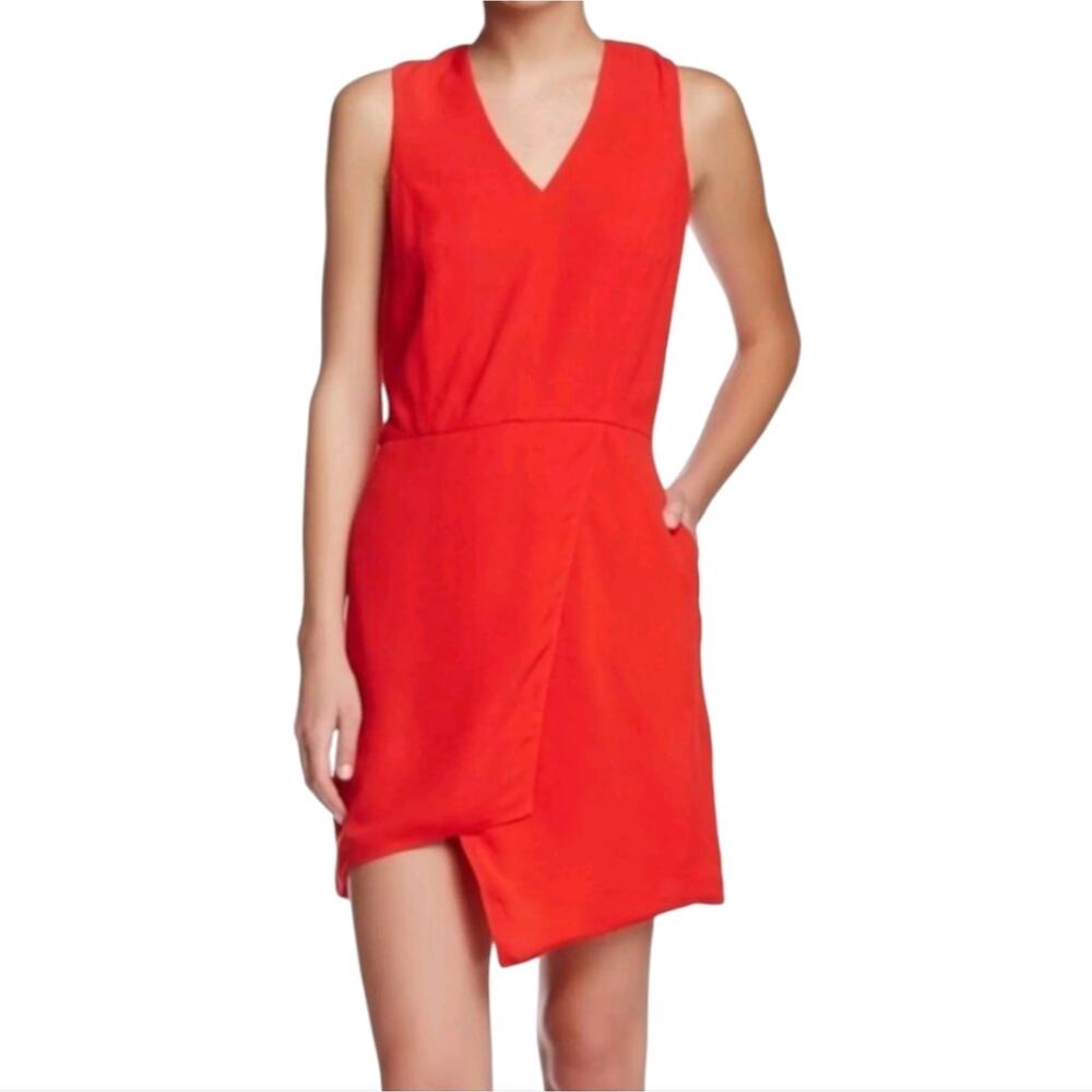 J Brand Women's Business Formal Red Dress Sleeveless V Neck Asymmetrical Size L